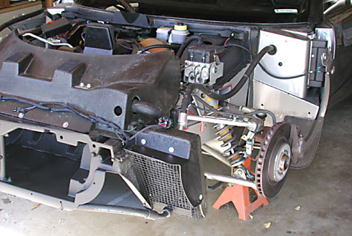 Lotus Elise clam off, wire mesh in front of oil coolers