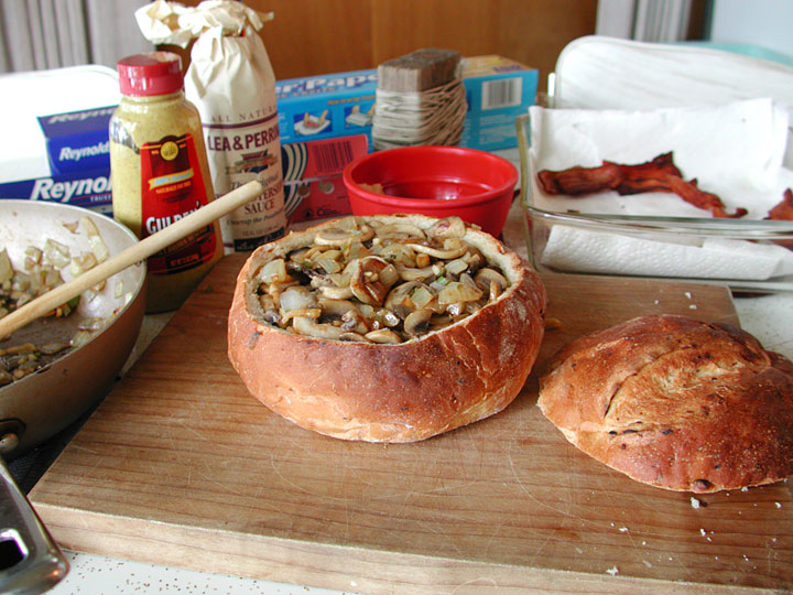 onion, garlic, and mushrooms added to shooter sandwich